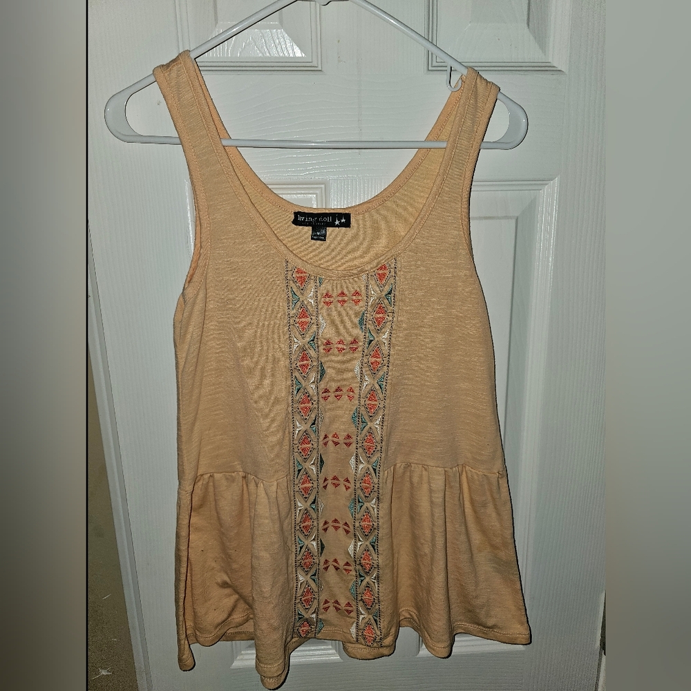 Living Doll Tan Embroidered Tank Top
